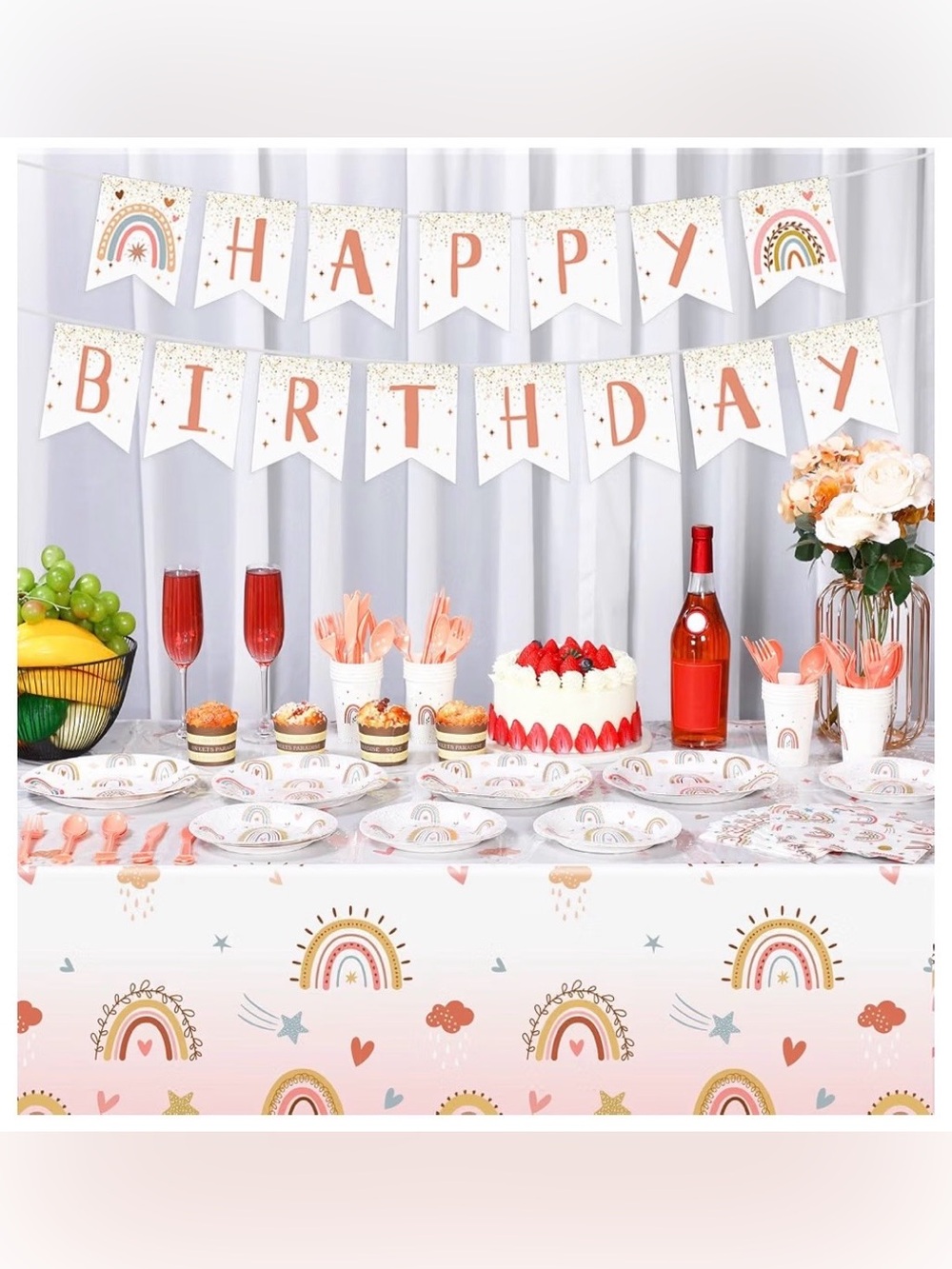 New Boho Rainbow 145 Piece Party Set | Supplies for 20 Guests (2 Sets Available) - Picture 4 of 16